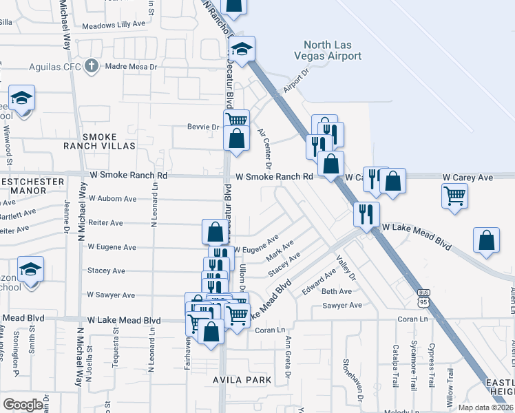 map of restaurants, bars, coffee shops, grocery stores, and more near 2329 Heather Meadows Court in Las Vegas