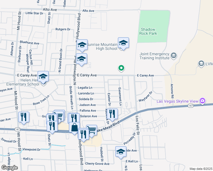 map of restaurants, bars, coffee shops, grocery stores, and more near 2341 Exeter Drive in Las Vegas