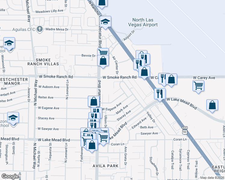 map of restaurants, bars, coffee shops, grocery stores, and more near 2329 Heather Meadows Court in Las Vegas