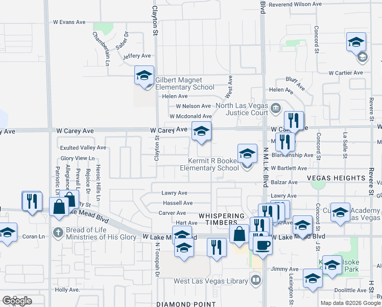 map of restaurants, bars, coffee shops, grocery stores, and more near 2242 Glastonbury Thorn Street in North Las Vegas