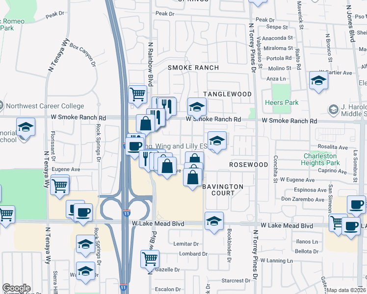 map of restaurants, bars, coffee shops, grocery stores, and more near 2237 Avery Drive in Las Vegas