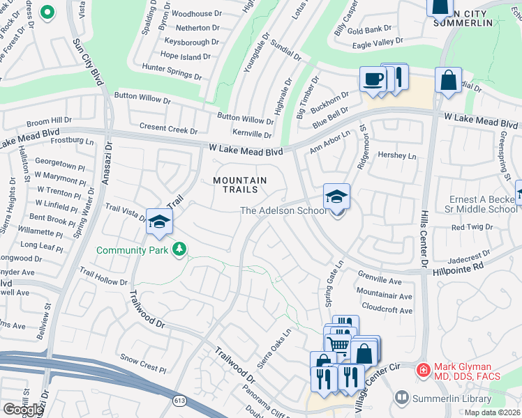 map of restaurants, bars, coffee shops, grocery stores, and more near 2300 Summer Haven in Las Vegas