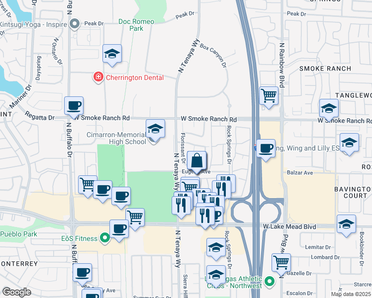 map of restaurants, bars, coffee shops, grocery stores, and more near 2232 Florissant Drive in Las Vegas