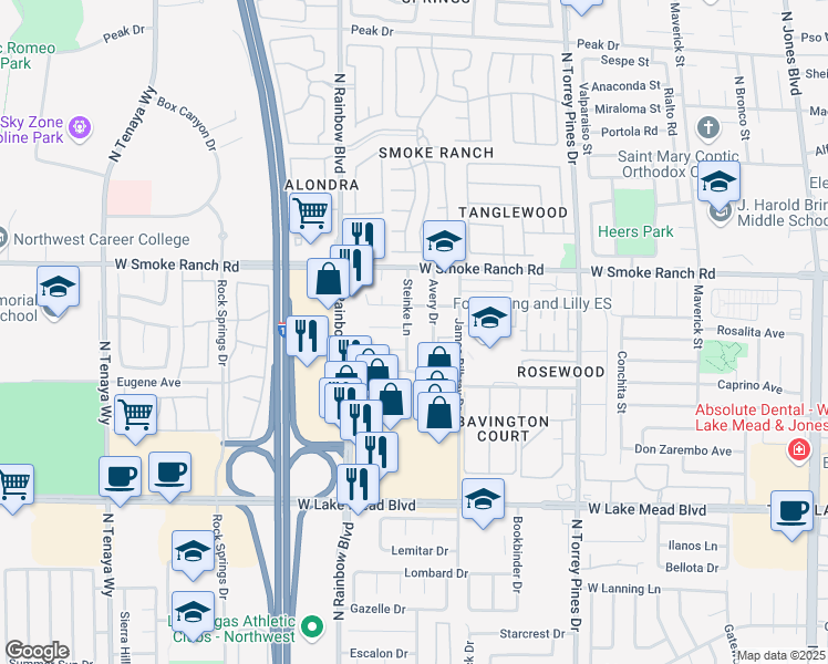 map of restaurants, bars, coffee shops, grocery stores, and more near 2300 Steinke Lane in Las Vegas