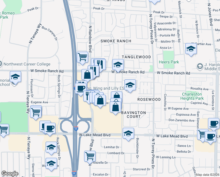 map of restaurants, bars, coffee shops, grocery stores, and more near 2237 Avery Drive in Las Vegas