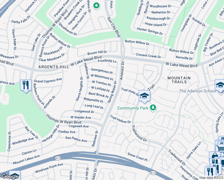 map of restaurants, bars, coffee shops, grocery stores, and more near 10300 West Linfield Place in Las Vegas