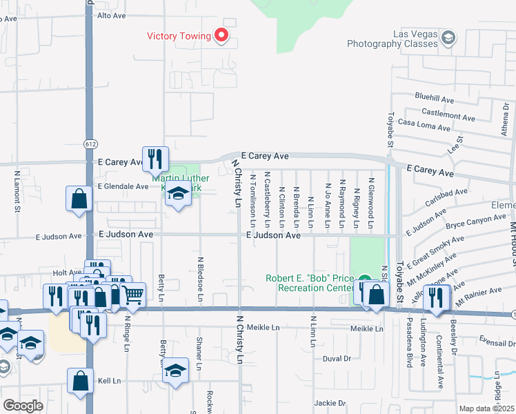 map of restaurants, bars, coffee shops, grocery stores, and more near 2244 North Tomlinson Lane in Las Vegas