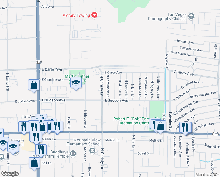 map of restaurants, bars, coffee shops, grocery stores, and more near 2244 North Tomlinson Lane in Las Vegas