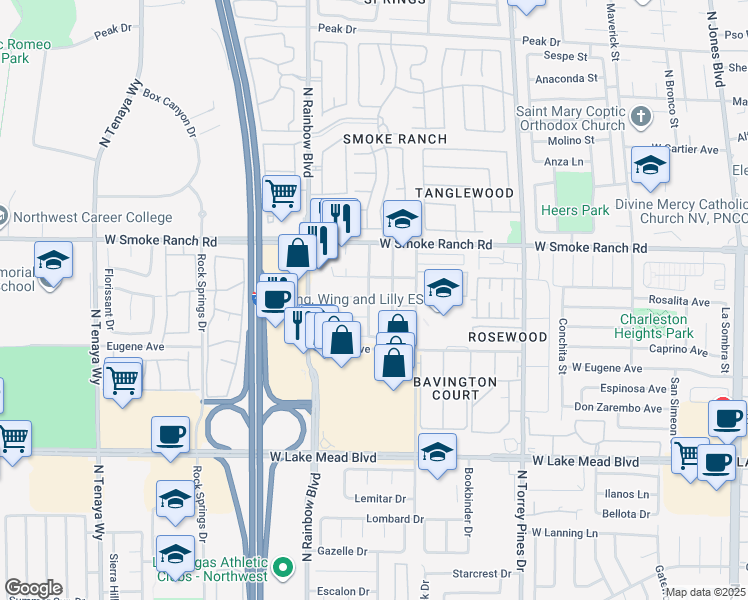 map of restaurants, bars, coffee shops, grocery stores, and more near 2300 Steinke Lane in Las Vegas
