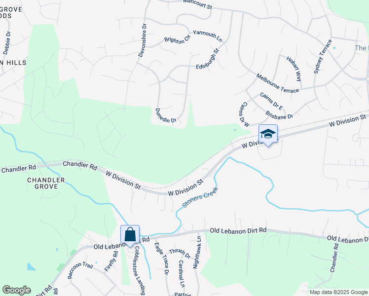 map of restaurants, bars, coffee shops, grocery stores, and more near 3090 West Division Street in Wilson County