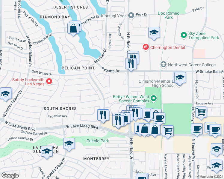 map of restaurants, bars, coffee shops, grocery stores, and more near 2232 Chapman Hill Drive in Las Vegas