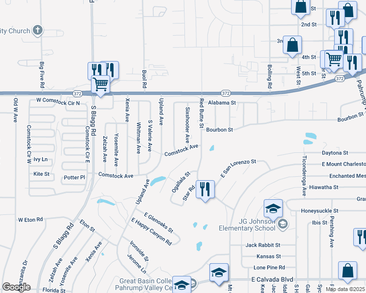 map of restaurants, bars, coffee shops, grocery stores, and more near 452 Comstock Avenue in Pahrump