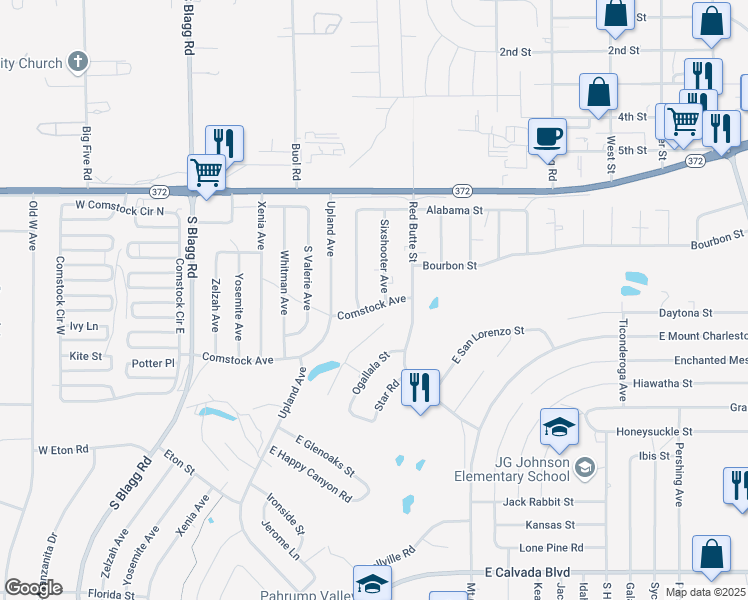 map of restaurants, bars, coffee shops, grocery stores, and more near 448 Comstock Avenue in Pahrump