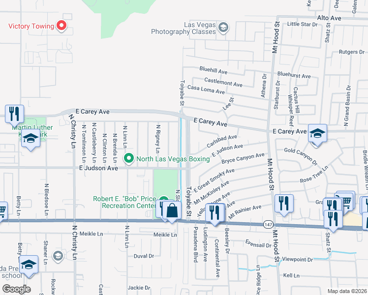 map of restaurants, bars, coffee shops, grocery stores, and more near 2273 Toiyabe Street in Las Vegas