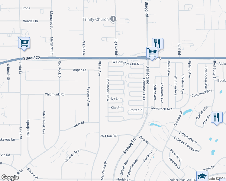 map of restaurants, bars, coffee shops, grocery stores, and more near 291 Greenwater Street in Pahrump