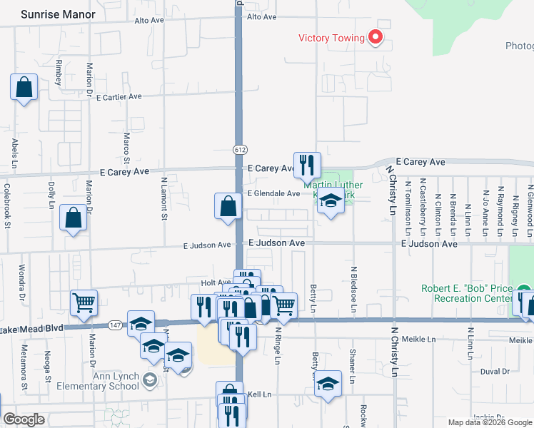 map of restaurants, bars, coffee shops, grocery stores, and more near 2281 Hidden View Street in Las Vegas