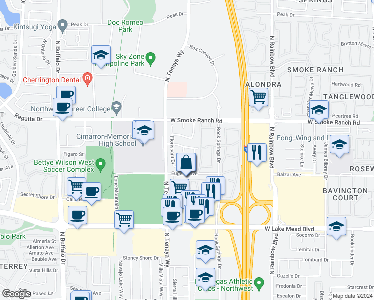 map of restaurants, bars, coffee shops, grocery stores, and more near 2236 Wilhelmina Circle in Las Vegas