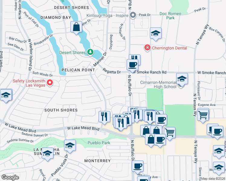 map of restaurants, bars, coffee shops, grocery stores, and more near 2232 Chapman Hill Drive in Las Vegas