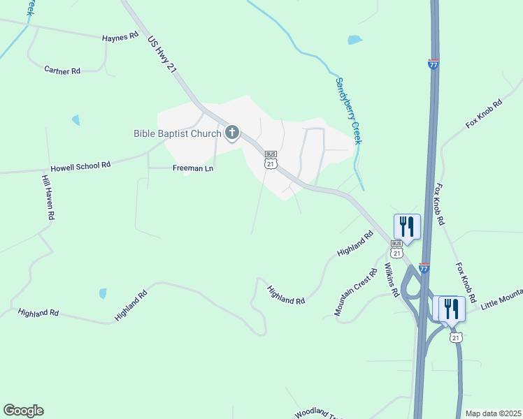 map of restaurants, bars, coffee shops, grocery stores, and more near 2926 Blueberry Ridge Road in Jonesville