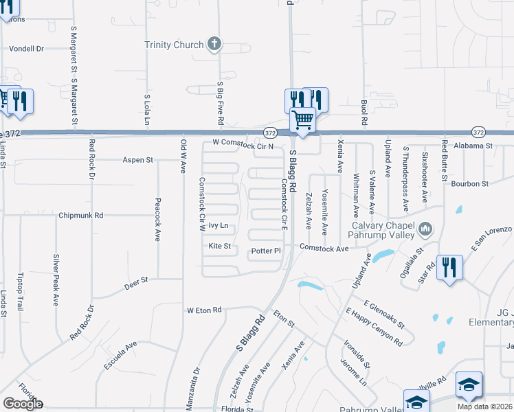 map of restaurants, bars, coffee shops, grocery stores, and more near 91 Tonopah Trail in Pahrump