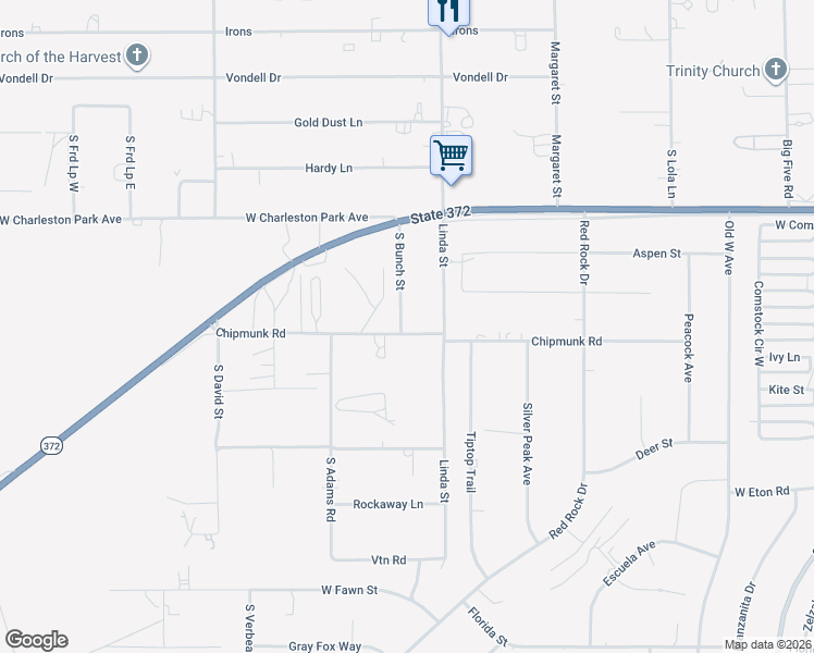map of restaurants, bars, coffee shops, grocery stores, and more near 1251 South Bunch Street in Pahrump