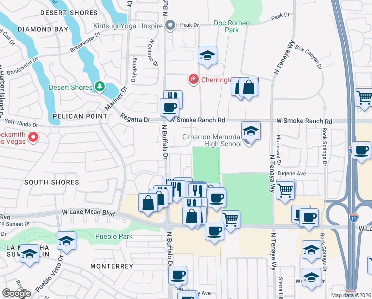 map of restaurants, bars, coffee shops, grocery stores, and more near 2213 Rigaletto Street in Las Vegas
