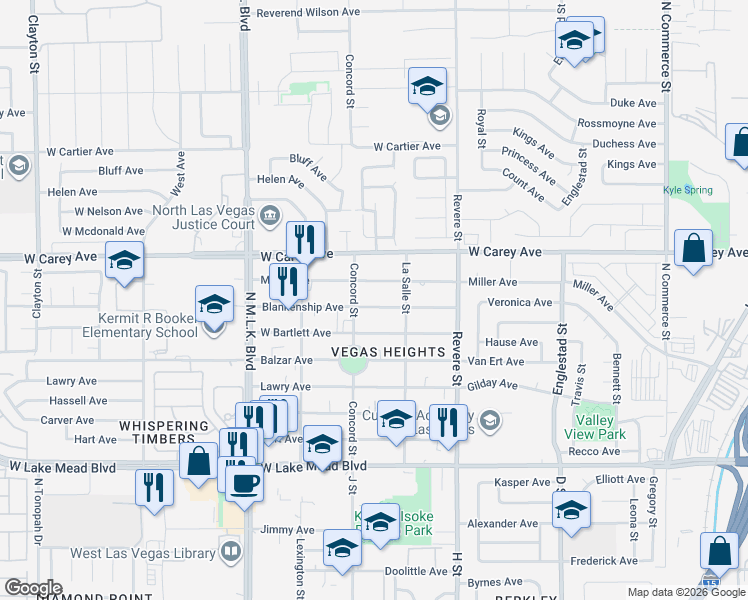 map of restaurants, bars, coffee shops, grocery stores, and more near 1024 Blankenship Avenue in Las Vegas