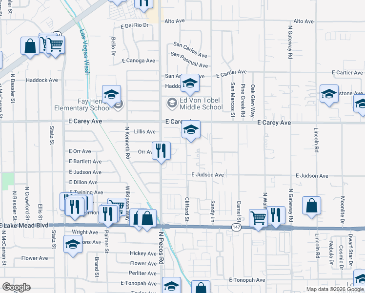 map of restaurants, bars, coffee shops, grocery stores, and more near 3587 Japan Way in Las Vegas