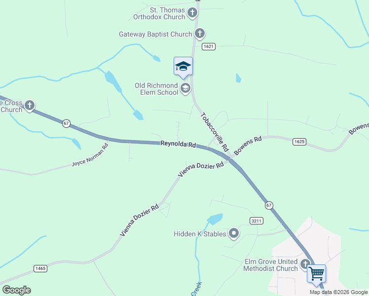 map of restaurants, bars, coffee shops, grocery stores, and more near 8010 Reynolda Road in Pfafftown