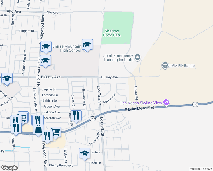 map of restaurants, bars, coffee shops, grocery stores, and more near 2347 Beaver Bay Court in Las Vegas