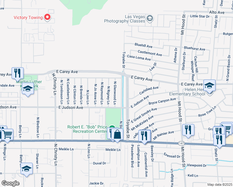 map of restaurants, bars, coffee shops, grocery stores, and more near 2286 North Glenwood Lane in Las Vegas