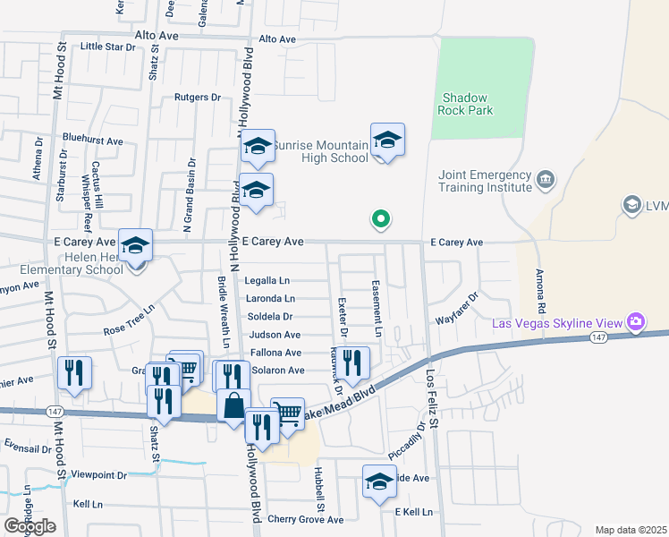 map of restaurants, bars, coffee shops, grocery stores, and more near 2353 Exeter Drive in Las Vegas