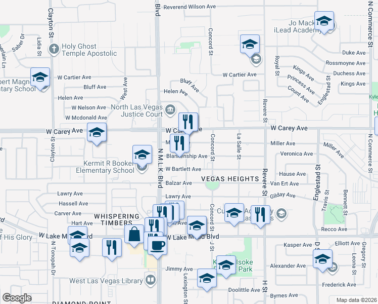 map of restaurants, bars, coffee shops, grocery stores, and more near 1280 Blankenship Avenue in Las Vegas