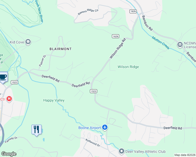 map of restaurants, bars, coffee shops, grocery stores, and more near 215 Doe Drive in Boone