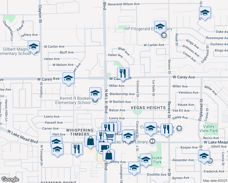 map of restaurants, bars, coffee shops, grocery stores, and more near 1401 Blankenship Avenue in Las Vegas