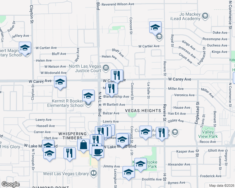 map of restaurants, bars, coffee shops, grocery stores, and more near 1280 Blankenship Avenue in Las Vegas