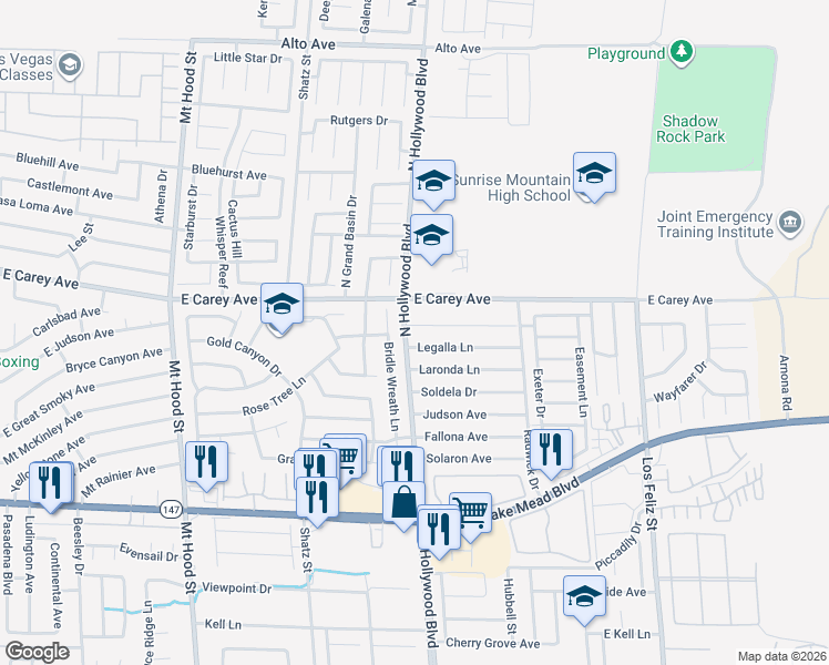 map of restaurants, bars, coffee shops, grocery stores, and more near 6721 Tiffollo Lane in Las Vegas