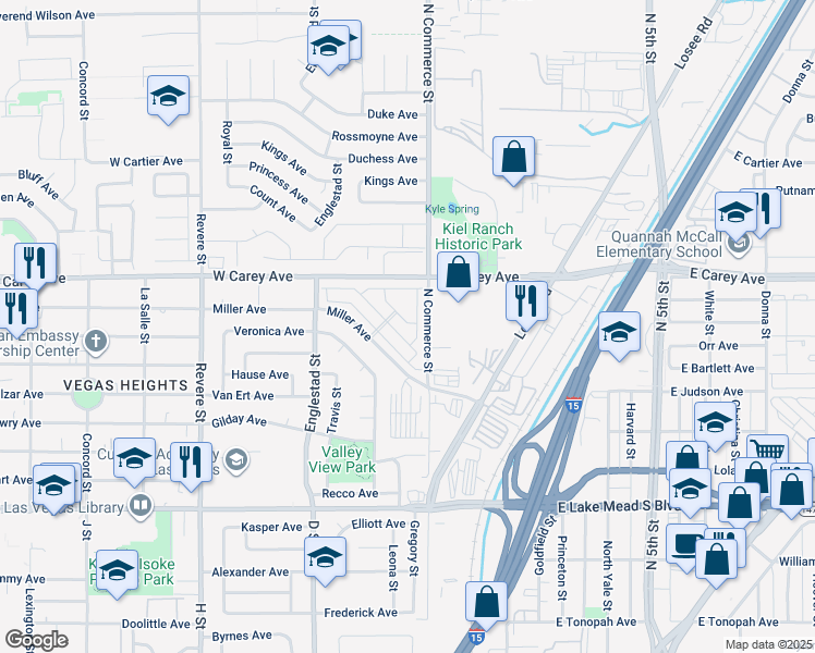 map of restaurants, bars, coffee shops, grocery stores, and more near 500 Miller Avenue in North Las Vegas