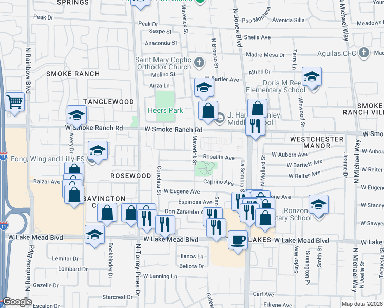 map of restaurants, bars, coffee shops, grocery stores, and more near 6231 Santa Cruz Avenue in Las Vegas