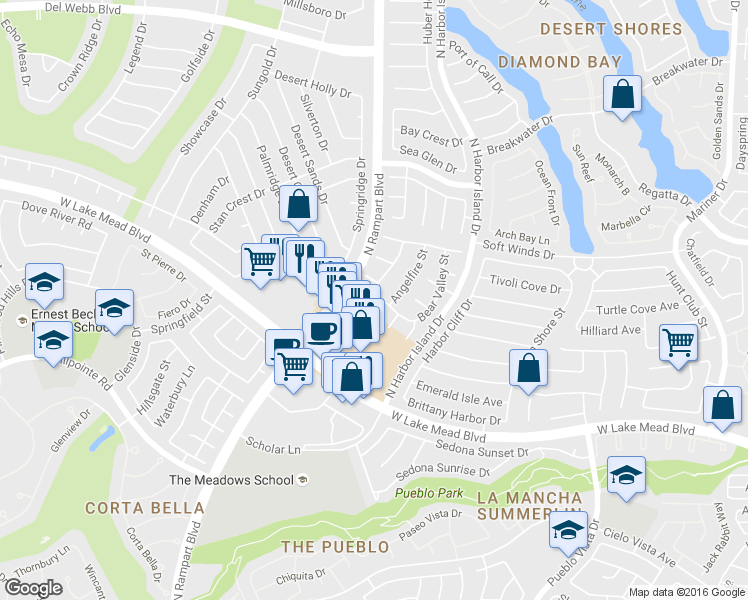 map of restaurants, bars, coffee shops, grocery stores, and more near 2101 Rico Peak Court in Las Vegas