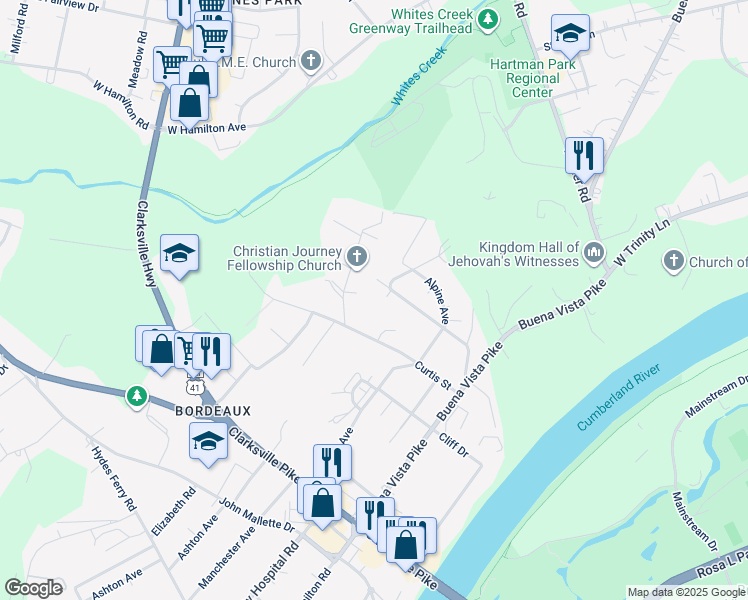 map of restaurants, bars, coffee shops, grocery stores, and more near 3309 Curtis Hill Court in Nashville