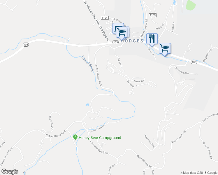 map of restaurants, bars, coffee shops, grocery stores, and more near 755 Poplar Grove Road South in Boone