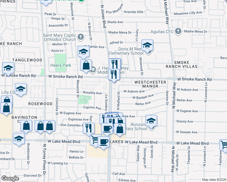 map of restaurants, bars, coffee shops, grocery stores, and more near 2321 North Jones Boulevard in Las Vegas