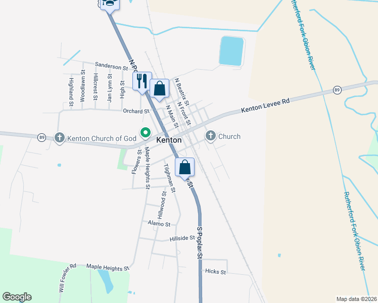 map of restaurants, bars, coffee shops, grocery stores, and more near 302 Gibbs Street in Kenton