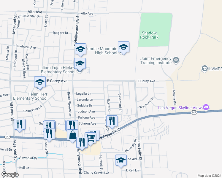 map of restaurants, bars, coffee shops, grocery stores, and more near 6940 Hopkins Drive in Las Vegas