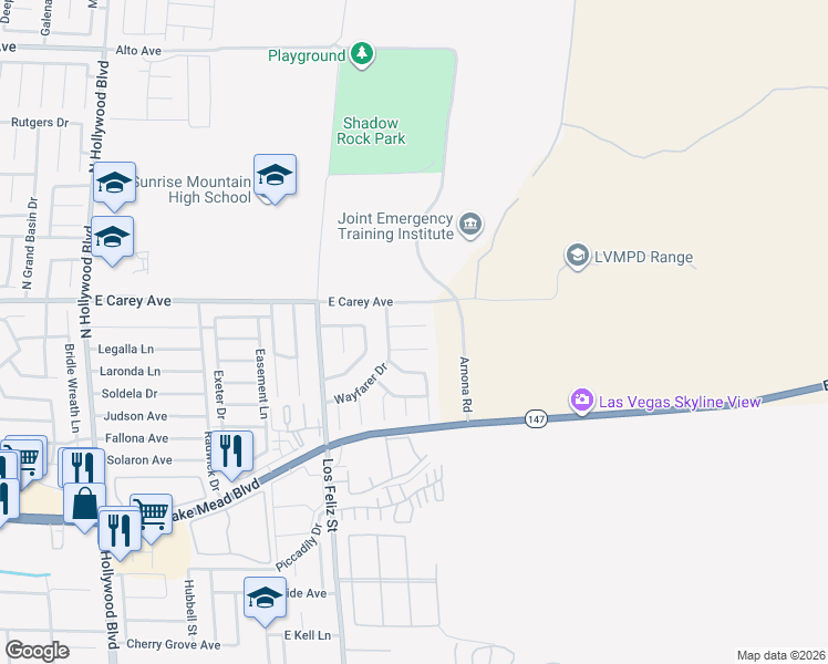 map of restaurants, bars, coffee shops, grocery stores, and more near 7263 Alsop Court in Las Vegas