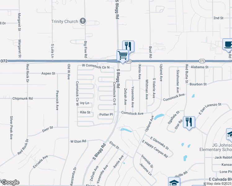 map of restaurants, bars, coffee shops, grocery stores, and more near South Comstock Circle in Pahrump
