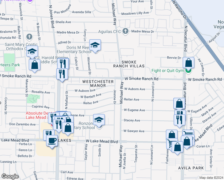 map of restaurants, bars, coffee shops, grocery stores, and more near 5504 West Bartlett Avenue in Las Vegas