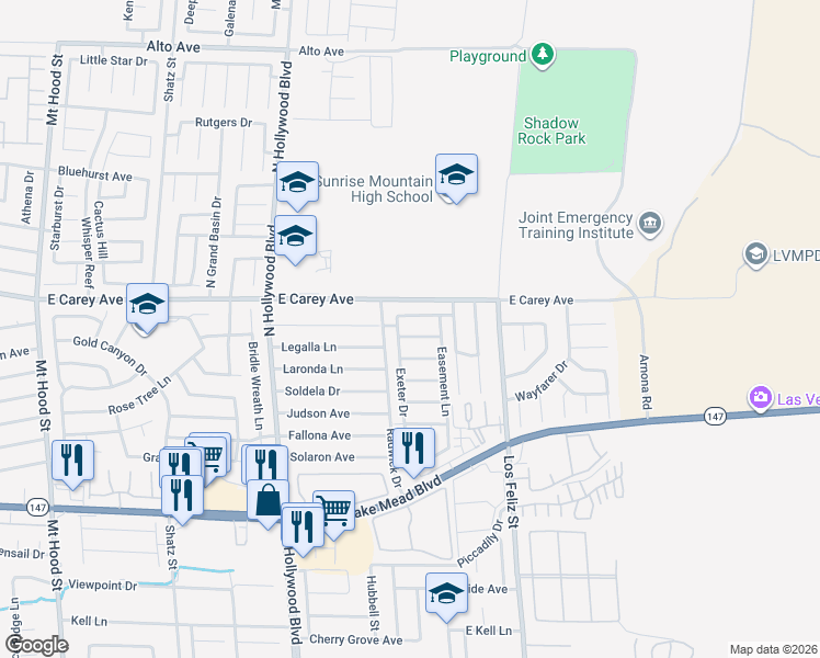 map of restaurants, bars, coffee shops, grocery stores, and more near 6940 Hopkins Drive in Las Vegas