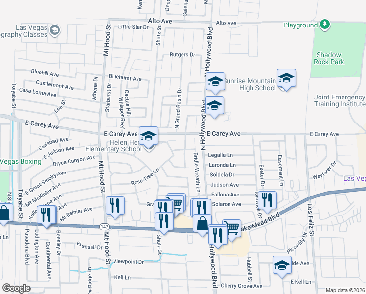 map of restaurants, bars, coffee shops, grocery stores, and more near 6604 Rose Tree Lane in Las Vegas